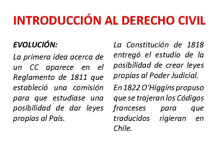 INTRODUCCIÓN AL DERECHO CIVIL EVOLUCIÓN: La primera idea acerca de un CC aparece en