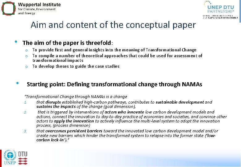 Aim and content of the conceptual paper • The aim of the paper is