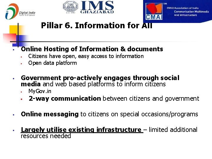 Pillar 6. Information for All § Online Hosting of Information & documents § §