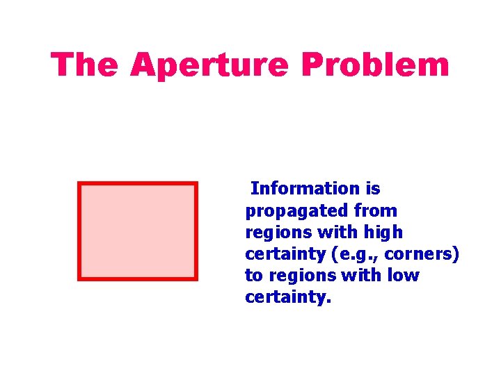 The Aperture Problem Information is propagated from regions with high certainty (e. g. ,