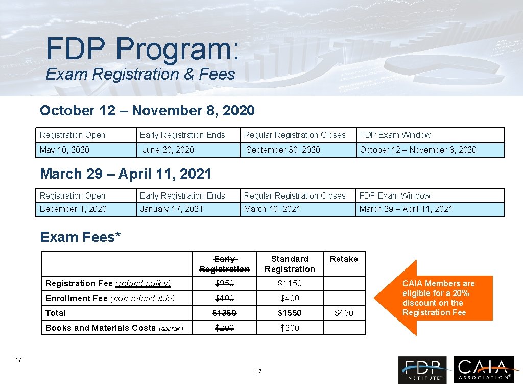 FDP Program: Exam Registration & Fees October 12 – November 8, 2020 Registration Open FDP Program: Exam Registration & Fees October 12 – November 8, 2020 Registration Open