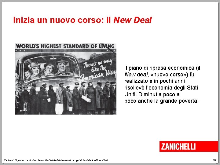 Inizia un nuovo corso: il New Deal Il piano di ripresa economica (il New