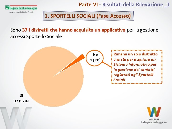 Parte VI - Risultati della Rilevazione _1 1. SPORTELLI SOCIALI (Fase Accesso) Sono 37