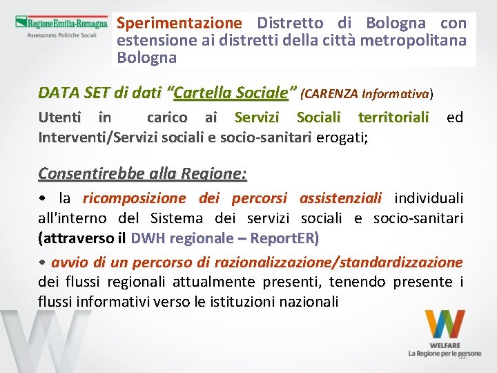 Sperimentazione Distretto di Bologna con estensione ai distretti della città metropolitana Bologna DATA SET