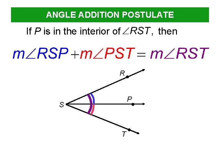 ANGLE ADDITION POSTULATE If P is in the interior of then R P S