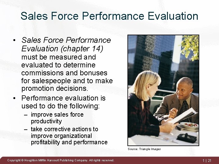 Sales Force Performance Evaluation • Sales Force Performance Evaluation (chapter 14) must be measured