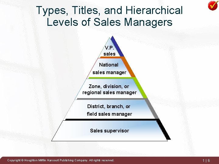 Types, Titles, and Hierarchical Levels of Sales Managers V. P. sales National sales manager
