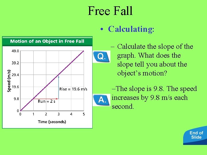 Free Fall • Calculating: – Calculate the slope of the graph. What does the