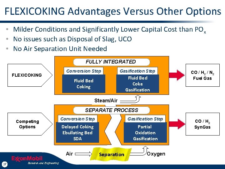 FLEXICOKING Advantages Versus Other Options • Milder Conditions and Significantly Lower Capital Cost than