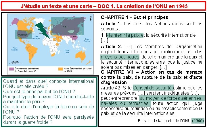  J’étudie un texte et une carte – DOC 1. La création de l’ONU