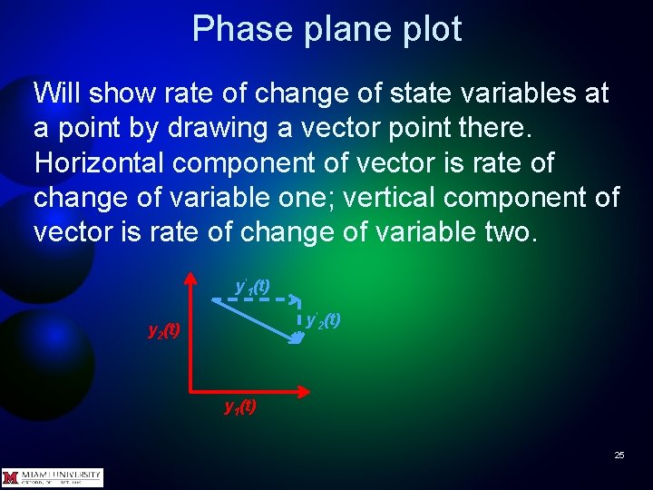 Phase plane plot Will show rate of change of state variables at a point