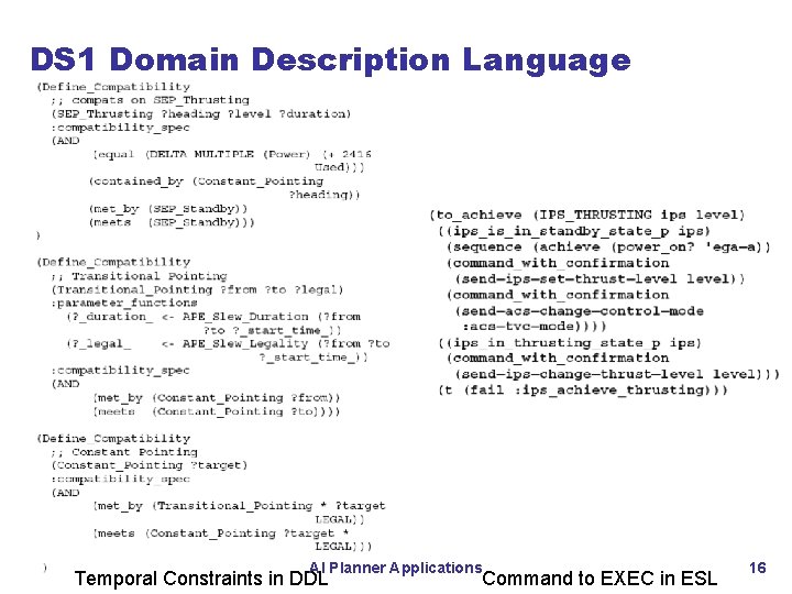 DS 1 Domain Description Language AI Planner Applications Temporal Constraints in DDL Command to DS 1 Domain Description Language AI Planner Applications Temporal Constraints in DDL Command to