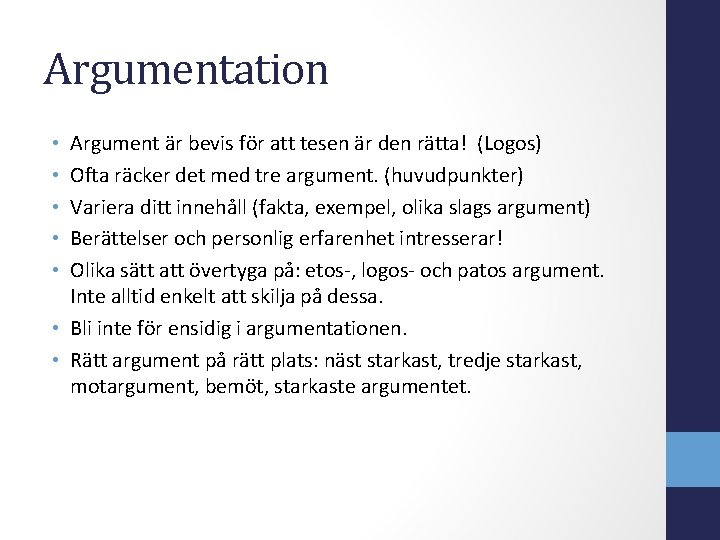 Bygg ett argumenterande tal Inledning Vck publikens intresse