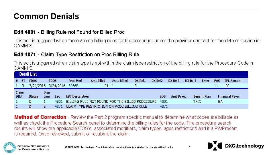 Common Denials Edit 4801 - Billing Rule not Found for Billed Proc This edit