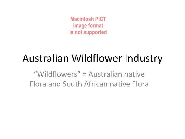 Australian Wildflower Industry “Wildflowers” = Australian native Flora and South African native Flora 