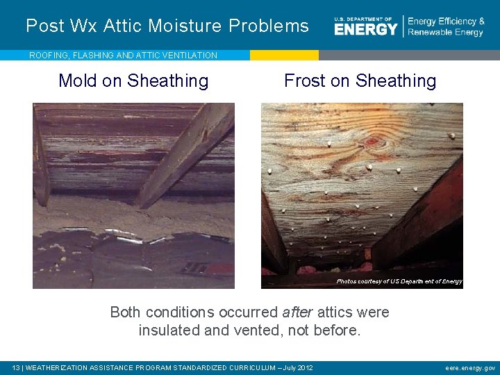Post Wx Attic Moisture Problems ROOFING, FLASHING AND ATTIC VENTILATION Mold on Sheathing Frost