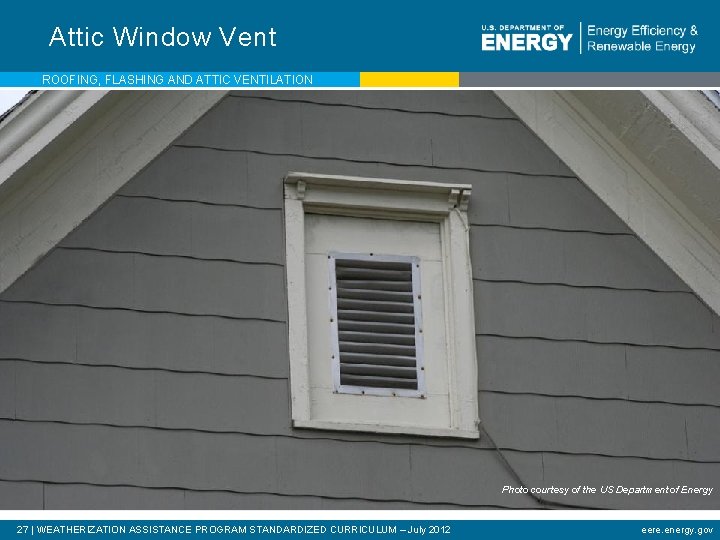 Attic Window Vent ROOFING, FLASHING AND ATTIC VENTILATION Photo courtesy of the US Department