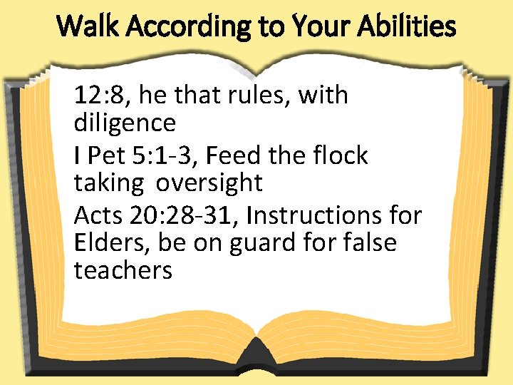 Walk According to Your Abilities 12: 8, he that rules, with diligence I Pet