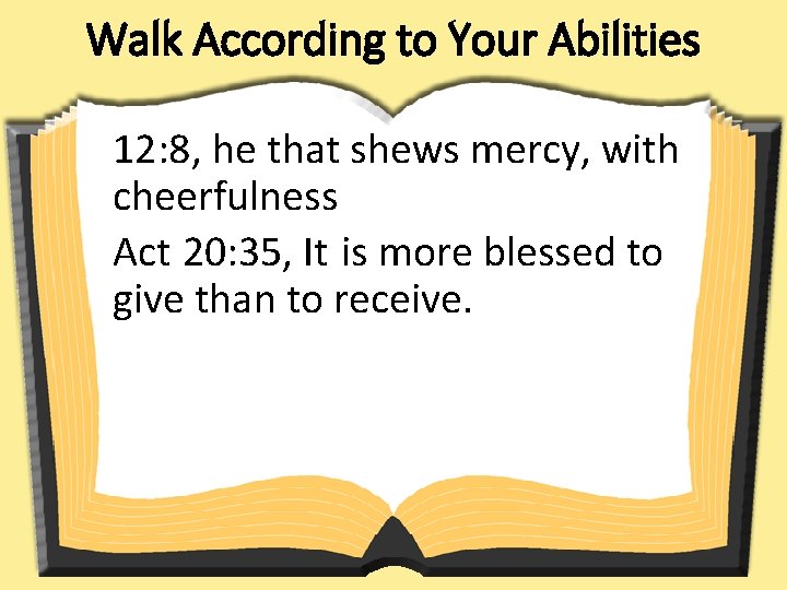 Walk According to Your Abilities 12: 8, he that shews mercy, with cheerfulness Act