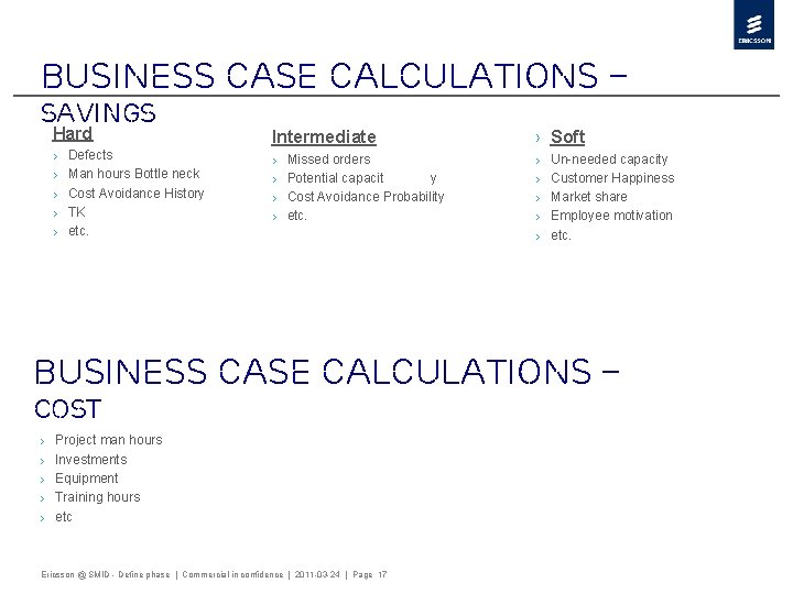 Business Case Calculations – Savings Hard › › › Defects Man hours Bottle neck