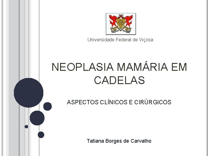 Universidade Federal de Viçosa NEOPLASIA MAMÁRIA EM CADELAS ASPECTOS CLÍNICOS E CIRÚRGICOS Tatiana Borges