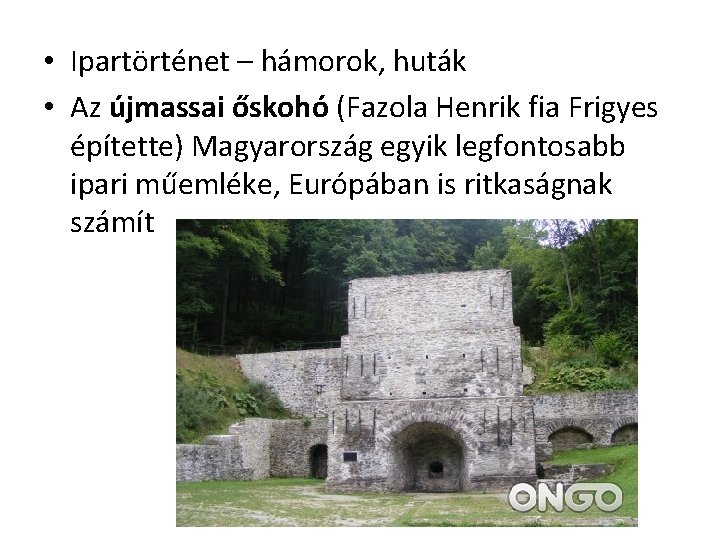  • Ipartörténet – hámorok, huták • Az újmassai őskohó (Fazola Henrik fia Frigyes