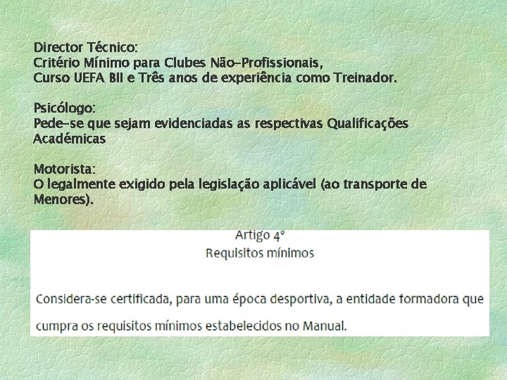Director Técnico: Critério Mínimo para Clubes Não-Profissionais, Curso UEFA BII e Três anos de