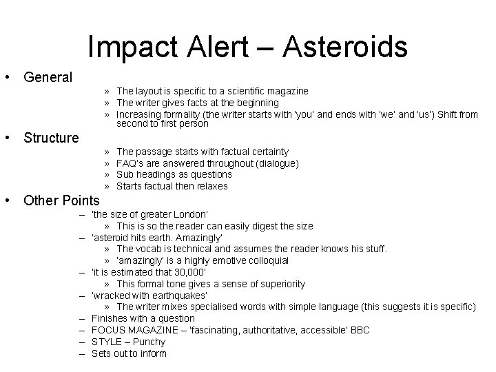 Impact Alert – Asteroids • General » The layout is specific to a scientific