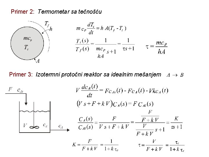 Primer 2: Termometar sa tečnošću Primer 3: Izotermni protočni reaktor sa idealnim mešanjem 