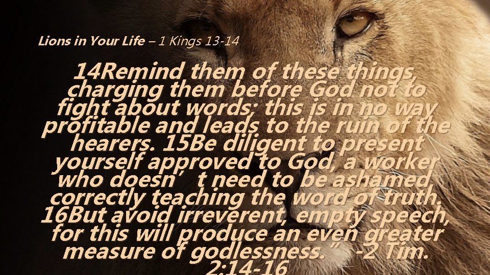 Lions in Your Life – 1 Kings 13 -14 14 Remind them of these
