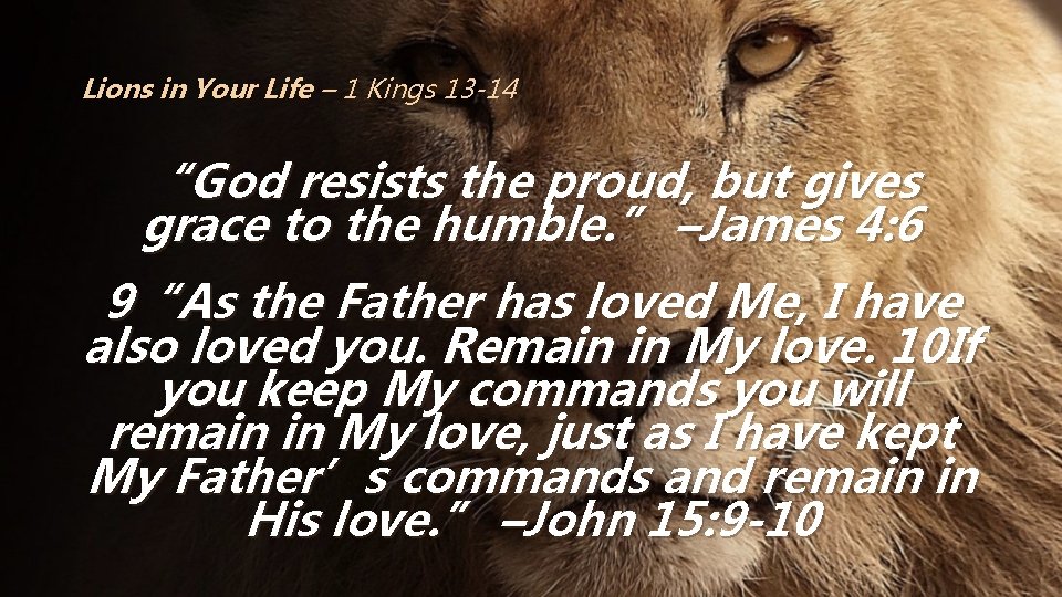 Lions in Your Life – 1 Kings 13 -14 “God resists the proud, but