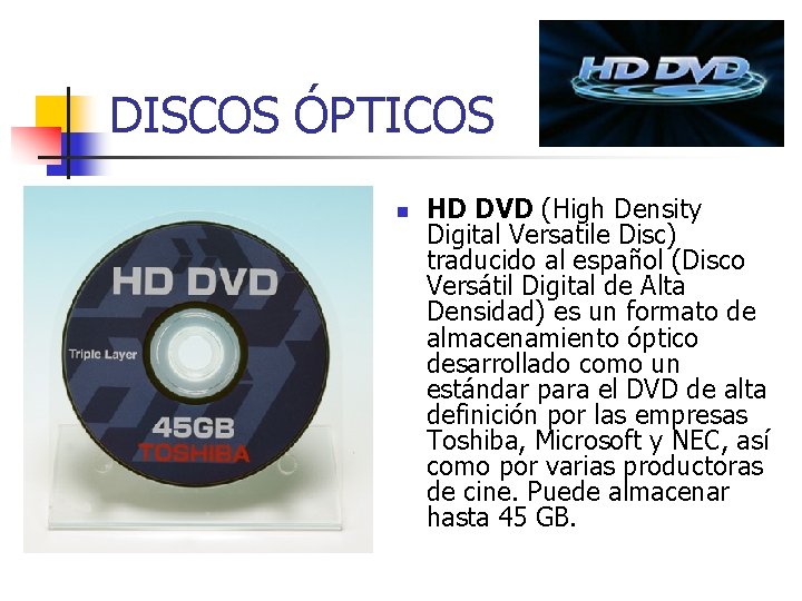 DISCOS ÓPTICOS n HD DVD (High Density Digital Versatile Disc) traducido al español (Disco DISCOS ÓPTICOS n HD DVD (High Density Digital Versatile Disc) traducido al español (Disco