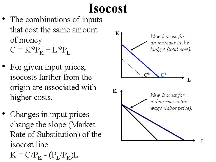 Isocost • The combinations of inputs that cost the same amount of money C