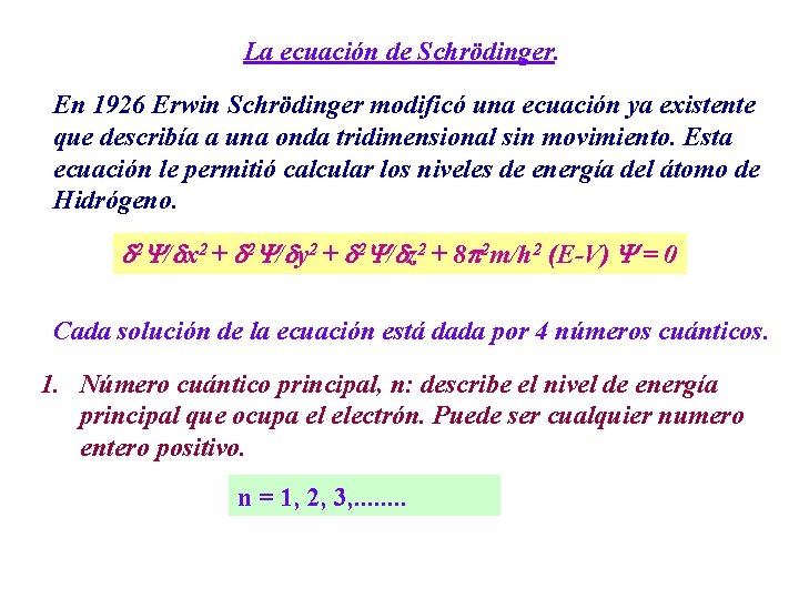 La ecuación de Schrödinger. En 1926 Erwin Schrödinger modificó una ecuación ya existente que