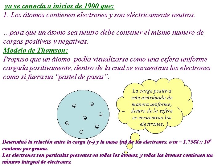 ya se conocía a inicios de 1900 que: 1. Los átomos contienen electrones y