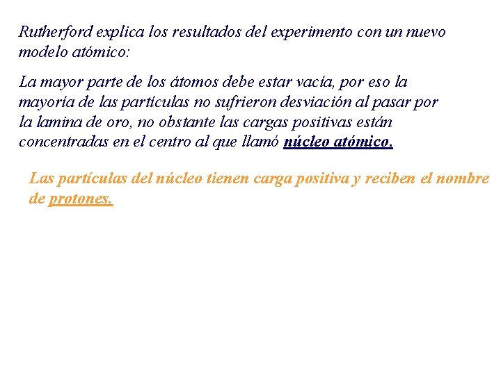 Rutherford explica los resultados del experimento con un nuevo modelo atómico: La mayor parte