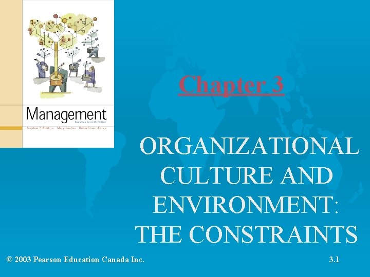 Chapter 3 ORGANIZATIONAL CULTURE AND ENVIRONMENT: THE CONSTRAINTS © 2003 Pearson Education Canada Inc.