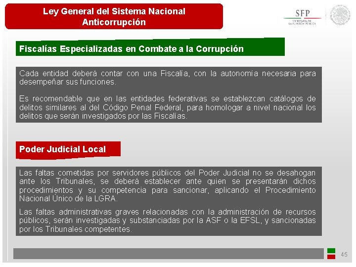 Ley General del Sistema Nacional Anticorrupción Fiscalías Especializadas en Combate a la Corrupción Cada
