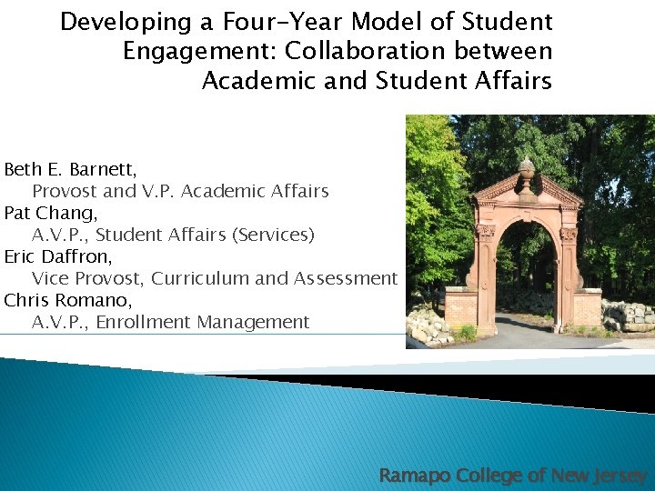 Developing a Four-Year Model of Student Engagement: Collaboration between Academic and Student Affairs Beth