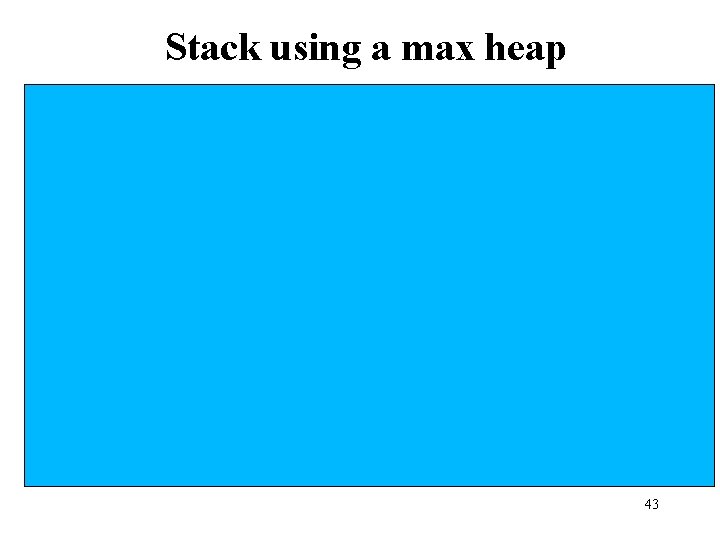 Stack using a max heap • Assign priorities, i. e. , push time, to