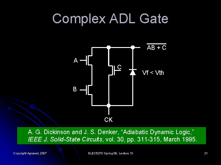 Complex ADL Gate AB + C A C Vf < Vth B CK A.