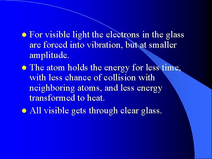 For visible light the electrons in the glass are forced into vibration, but at