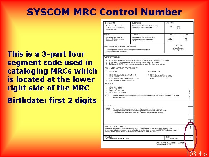 SYSCOM MRC Control Number This is a 3 -part four segment code used in