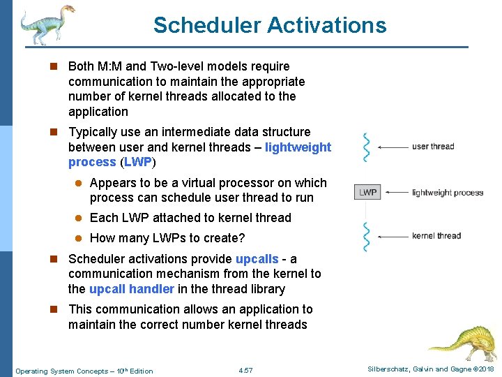 Scheduler Activations n Both M: M and Two-level models require communication to maintain the