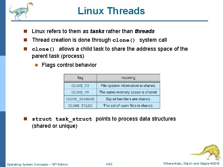 Linux Threads n Linux refers to them as tasks rather than threads n Thread