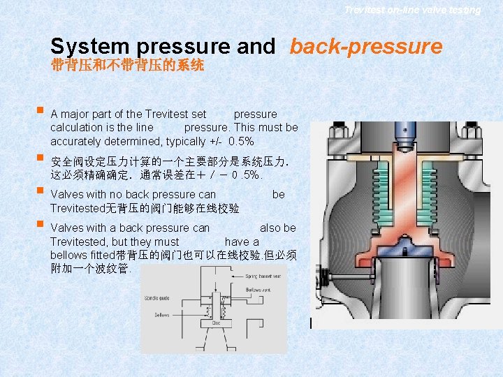 Trevitest on-line valve testing System pressure and back-pressure 带背压和不带背压的系统 § A major part of