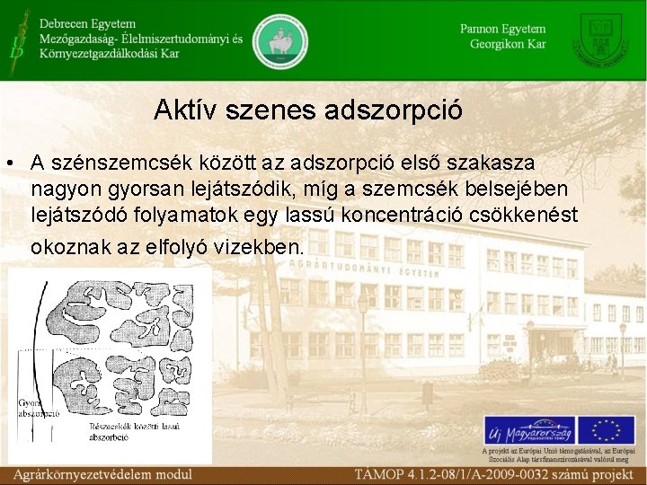 Aktív szenes adszorpció • A szénszemcsék között az adszorpció első szakasza nagyon gyorsan lejátszódik,