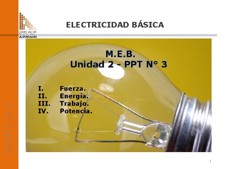 ELECTRICIDAD BÁSICA ADOTEC 2014 M. E. B. Unidad 2 - PPT N° 3 I.