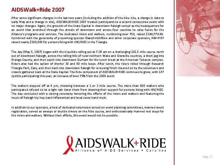 AIDSWalk+Ride 2007 After some significant changes in the last two years (including the addition