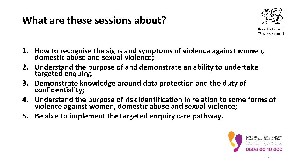 What are these sessions about? 1. How to recognise the signs and symptoms of